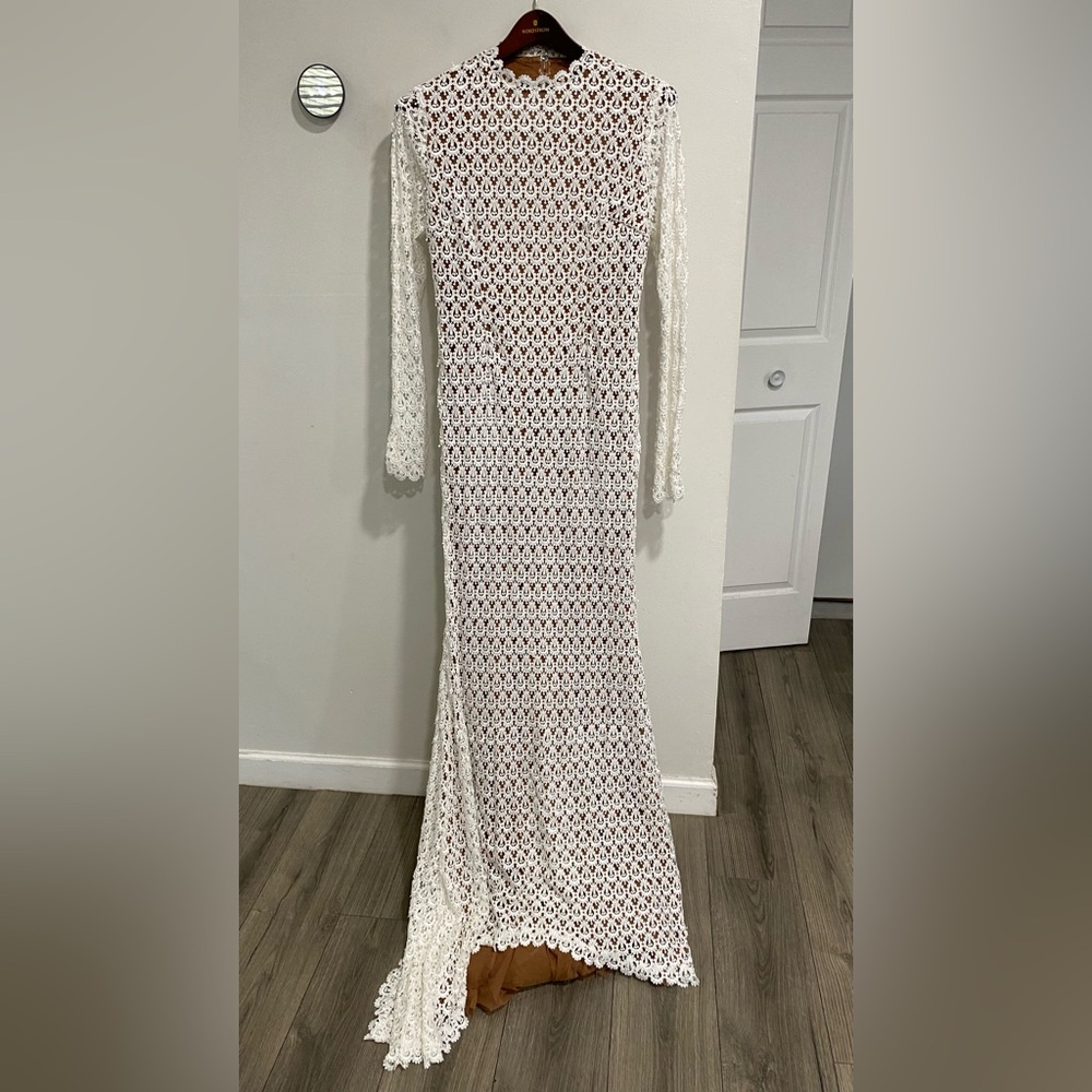 Daughters Of Simone Hollis Long Sleeve White Lace Crochet Gown Maxi Dress‎ XL - Picture 3 of 11